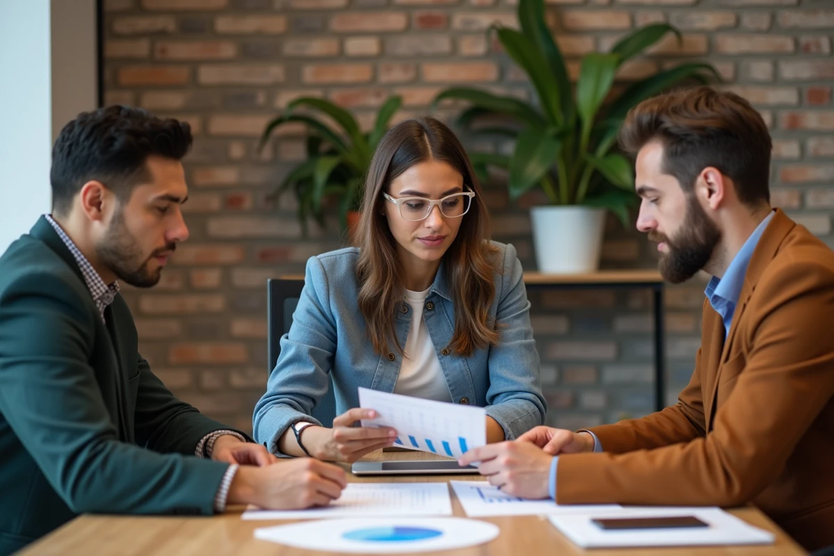 Équipe de professionnels collaborant autour d'une table de réunion pour développer leur entreprise