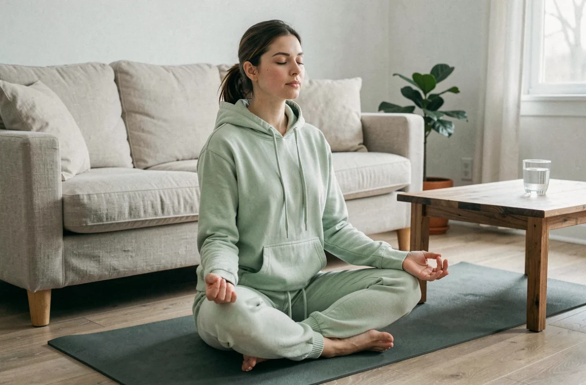 Jeune femme pratiquant la méditation pour réduire le stress et favoriser la perte de poids naturellement