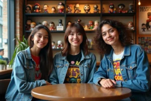 Groupe de jeunes adultes passionnés de culture pop dans un café