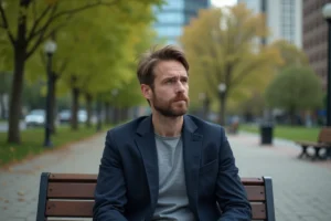 Homme d'âge moyen contemplant un parc urbain